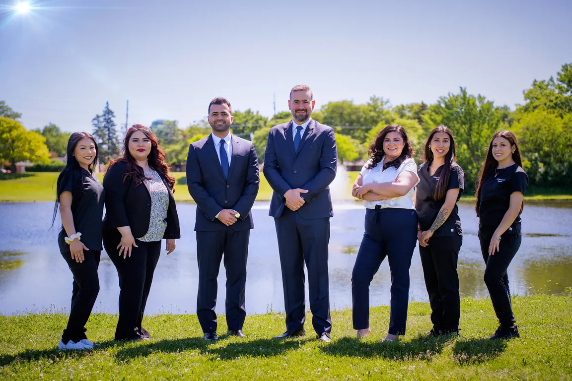 The Mount Prospect Dental Care team outside the practice on W Algonquin Road in Mount Prospect, IL